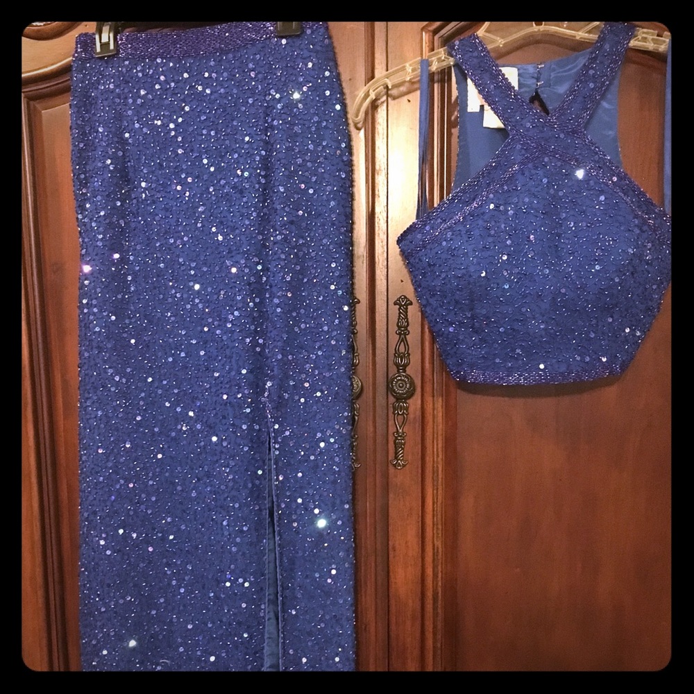 Formal 2 pc hand sewn beaded and sequins dress.